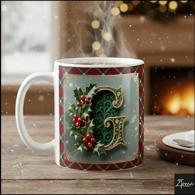 Elegant Gold Holly Christmas Initial Letter G Kaffemugg (Skapare uppladdad)