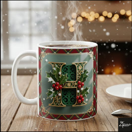 Elegant Gold Holly Christmas Initial Letter H Kaffemugg