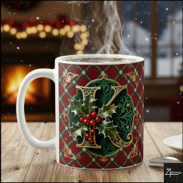 Elegant Gold Holly Christmas Initial Letter K Kaffemugg