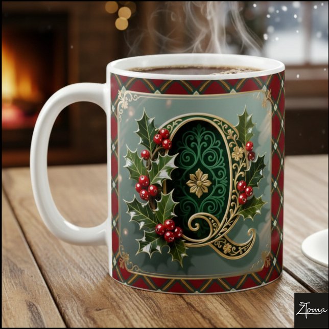 Elegant Gold Holly Christmas Initial Letter Q Kaffemugg (Skapare uppladdad)