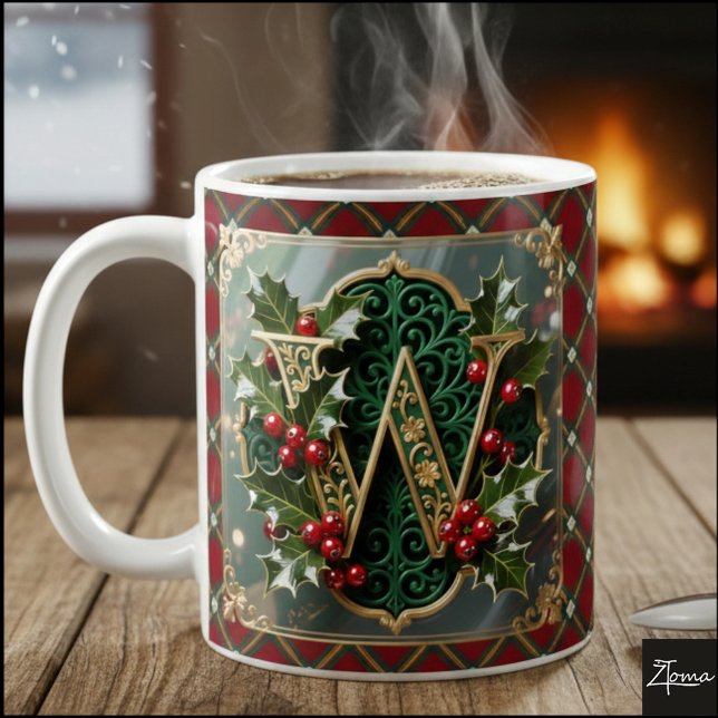 Elegant Gold Holly Christmas Initial Letter W Kaffemugg (Skapare uppladdad)