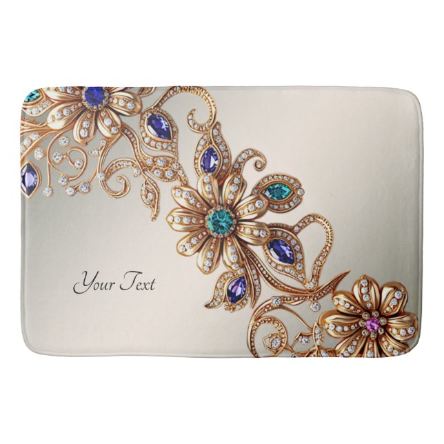 Elegant Gold Jewel Flowers Bath Mat Badrumsmatta (Framsidan)