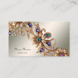Elegant Gold Jewel Flowers Business Card Visitkort