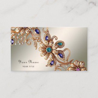 Elegant Gold Jewel Flowers Business Card Visitkort