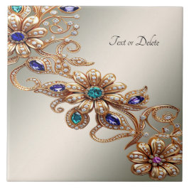 Elegant Gold Jewel Flowers Ceramic Tile Kakelplatta