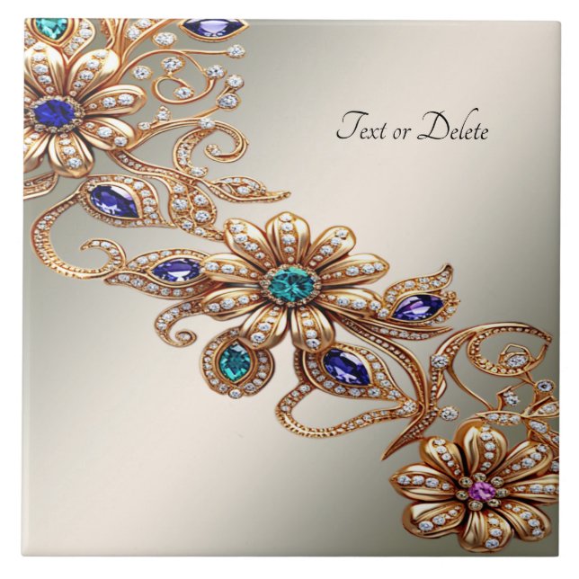 Elegant Gold Jewel Flowers Ceramic Tile Kakelplatta (Framsidan)