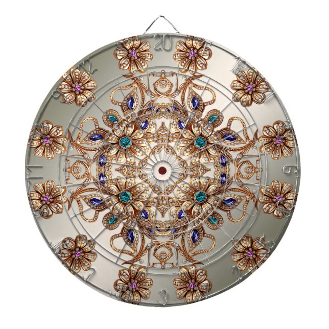 Elegant Gold Jewel Flowers Dartboard Darttavla (Framsidan)