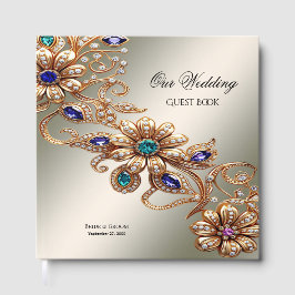 Elegant Gold Jewel Flowers Guest Book Gästböcker
