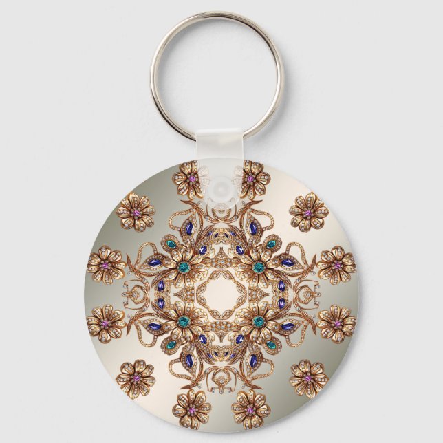 Elegant Gold Jewel Flowers Keychain Nyckelring (Framsida)