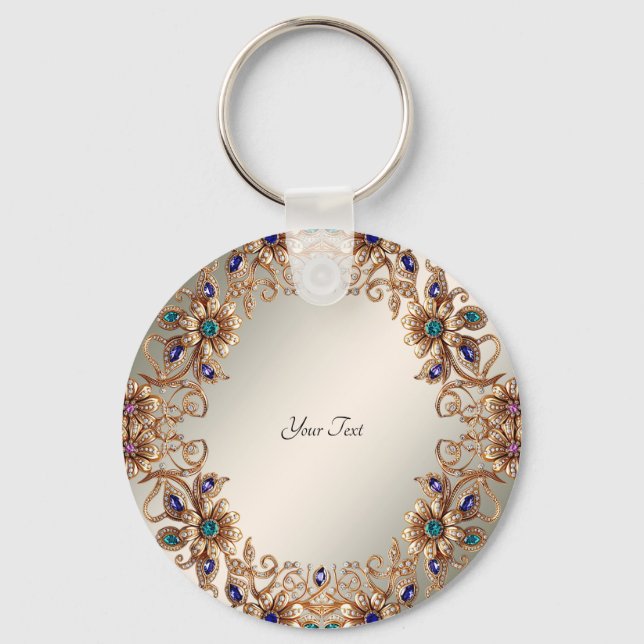 Elegant Gold Jewel Flowers Keychain Nyckelring (Framsida)