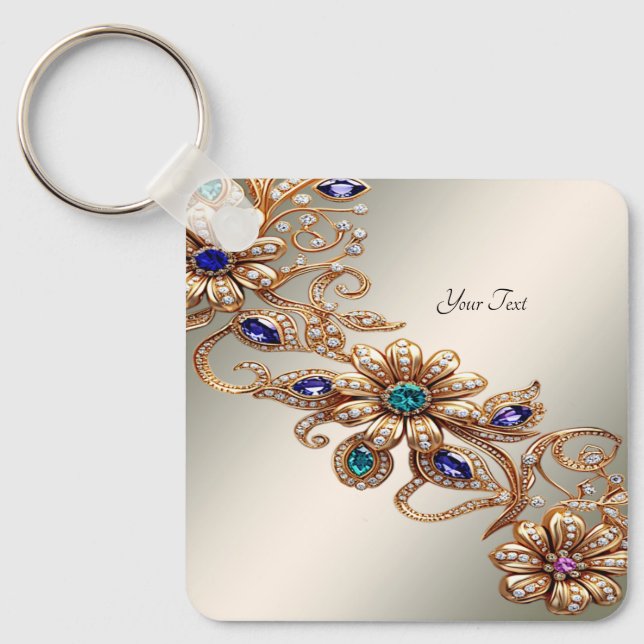 Elegant Gold Jewel Flowers Keychain Nyckelring (Framsida)