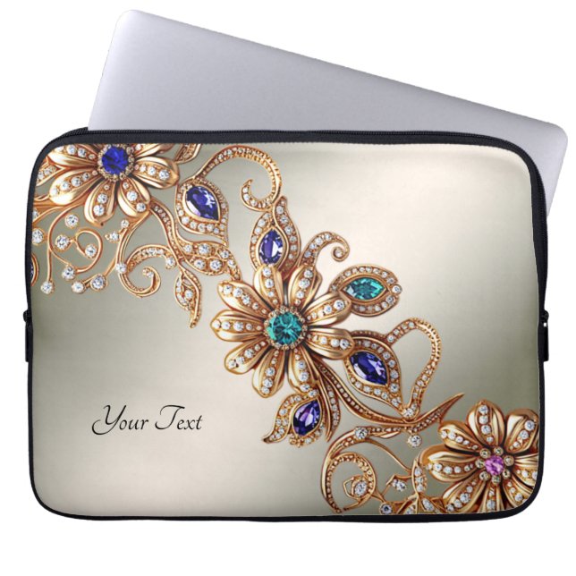 Elegant Gold Jewel Flowers Laptop Sleeve (Framsidan)