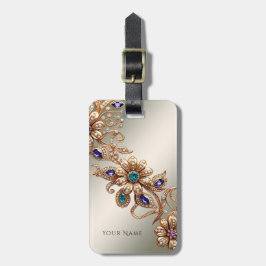 Elegant Gold Jewel Flowers Luggage Tag Bagagebricka