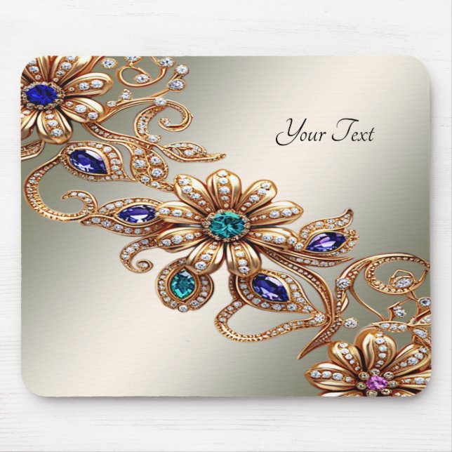 Elegant Gold Jewel Flowers Mousepad Musmatta (Framsidan)