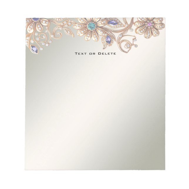 Elegant Gold Jewel Flowers Notepad Anteckningsblock (Framsida)
