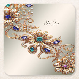 Elegant Gold Jewel Flowers Paper Coaster Underlägg Papper Kvadrat