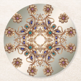 Elegant Gold Jewel Flowers Paper Coaster Underlägg Papper Rund