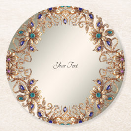 Elegant Gold Jewel Flowers Paper Coaster Underlägg Papper Rund