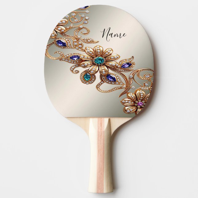 Elegant Gold Jewel Flowers Ping Pong Paddle Pingisracket (Framsidan)