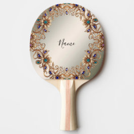 Elegant Gold Jewel Flowers Ping Pong Paddle Pingisracket