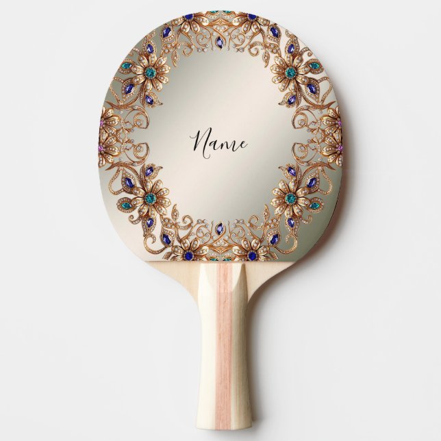 Elegant Gold Jewel Flowers Ping Pong Paddle Pingisracket (Framsidan)