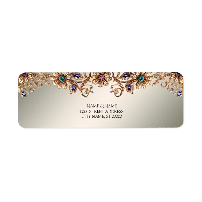 Elegant Gold Jewel Flowers Return Address Label Returadress Etikett (Framsidan)