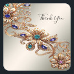 Elegant Gold Jewel Flowers Sticker Fyrkantigt Klistermärke<br><div class="desc">Beautiful Elegant Gold Jewel Flowers Sticker</div>
