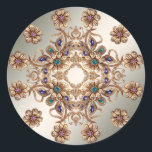 Elegant Gold Jewel Flowers Sticker Runt Klistermärke<br><div class="desc">Beautiful Elegant Gold Jewel Flowers Sticker</div>