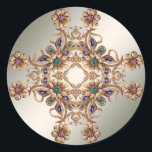 Elegant Gold Jewel Flowers Sticker Runt Klistermärke<br><div class="desc">Beautiful Elegant Gold Jewel Flowers Sticker</div>