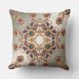 Elegant Gold Jewel Flowers Throw Pillow Kudde