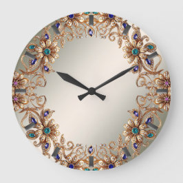 Elegant Gold Jewel Flowers Wall Clock Stor Klocka