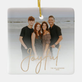 Elegant Gold JOYFUL Script Photo Christmas Julgransprydnad Keramik