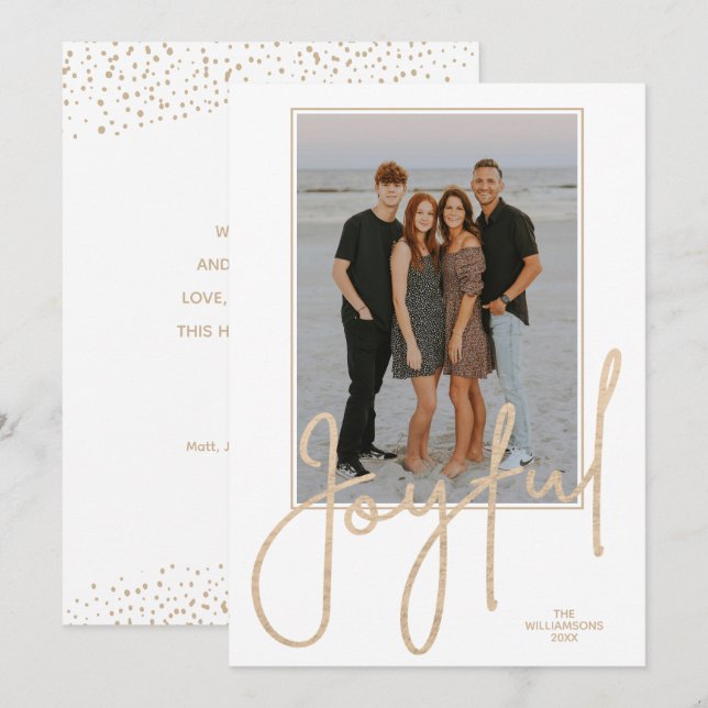 Elegant Gold JOYFUL Script Photo Christmas Julkort (Fram/baksida)