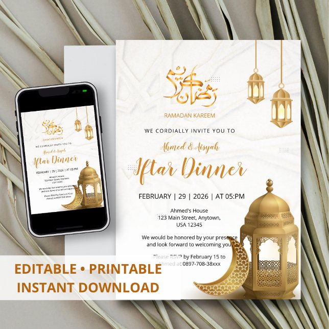 Elegant Gold Lantern & Crescent Iftar Dinner Inbjudningar (Skapare uppladdad)
