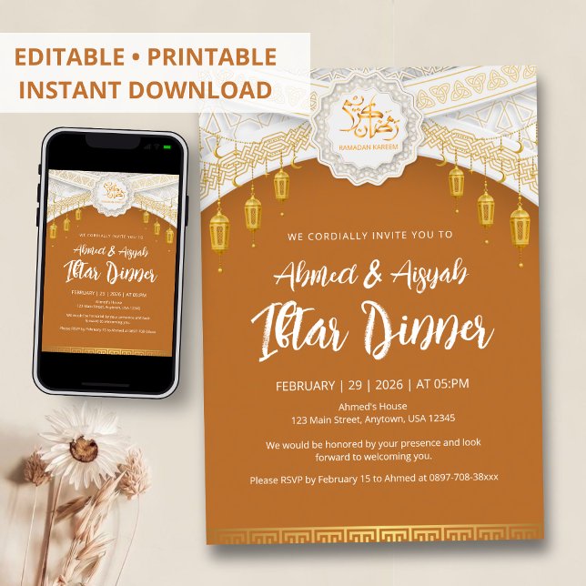 Elegant Gold Lantern Islamic Pattern Ramadan iftar Inbjudningar (Skapare uppladdad)