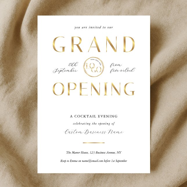 Elegant Gold Logo Business Grand Opening Modern Inbjudningar (Skapare uppladdad)