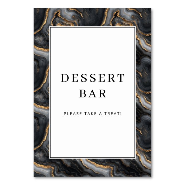 Elegant Gold Marbled Dessert Bar Sign Bordsnummer (Framsidan)