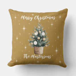 Elegant Gold Merry Christmas with Stars  Kudde