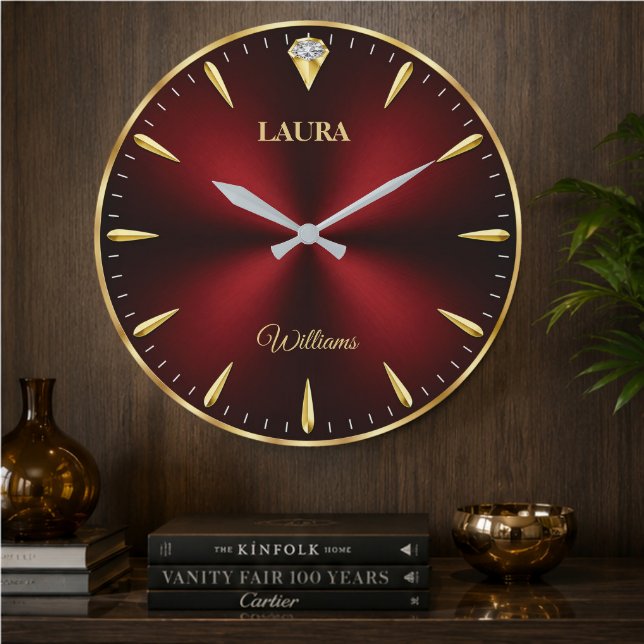Elegant Gold Minimalist Burgundy Luxury  Stor Klocka (Skapare uppladdad)