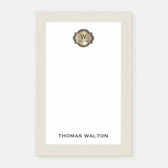 Elegant Gold Monogram Creamy White Leather Look Post-it Block (Framsida)