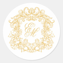 Elegant Gold Monogram Crest Vintage Wedding Runt Klistermärke