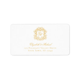 Elegant Gold Monogram Crest Wedding Address Adressetikett