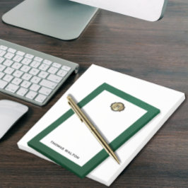 Elegant Gold Monogram Emerald Green Leather Look Post-it Block