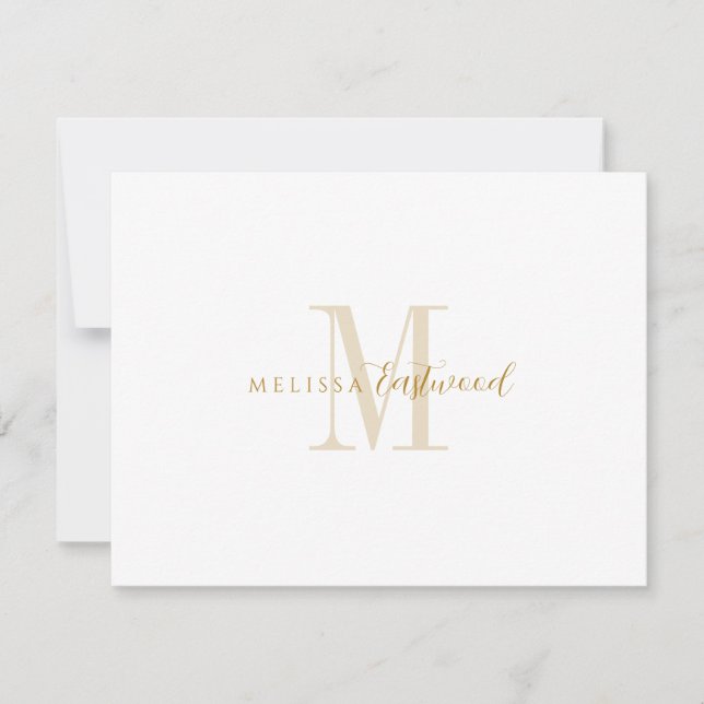 Elegant Gold Monogram Script Serif Anteckningskort (Framsida)