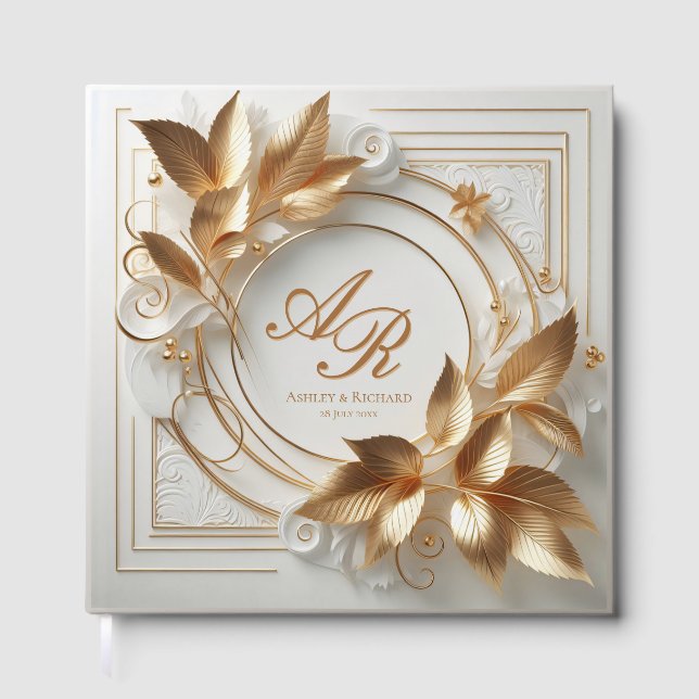 Elegant Gold Monogram Wedding Guest Book Gästböcker (Framsida)