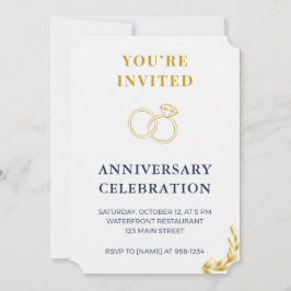 Elegant Gold & Navy Wedding Anniversary Invitation Inbjudningar