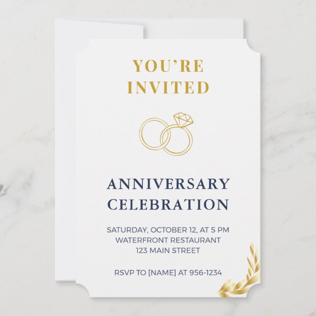 Elegant Gold & Navy Wedding Anniversary Invitation Inbjudningar (Framsida)