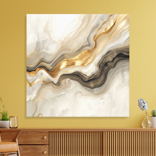 Elegant Gold & Neutral Marble Abstract Art Canvastryck (Insitu (Vardagsrum))