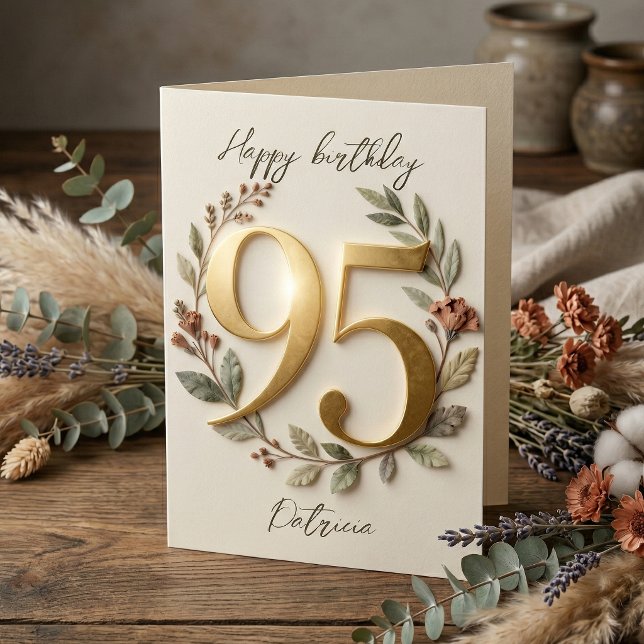Elegant Gold Number Botanical Wreath 95th Birthday Kort (Skapare uppladdad)