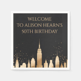Elegant Gold NYC Skyline Birthday Welcome Napkin Pappersservett